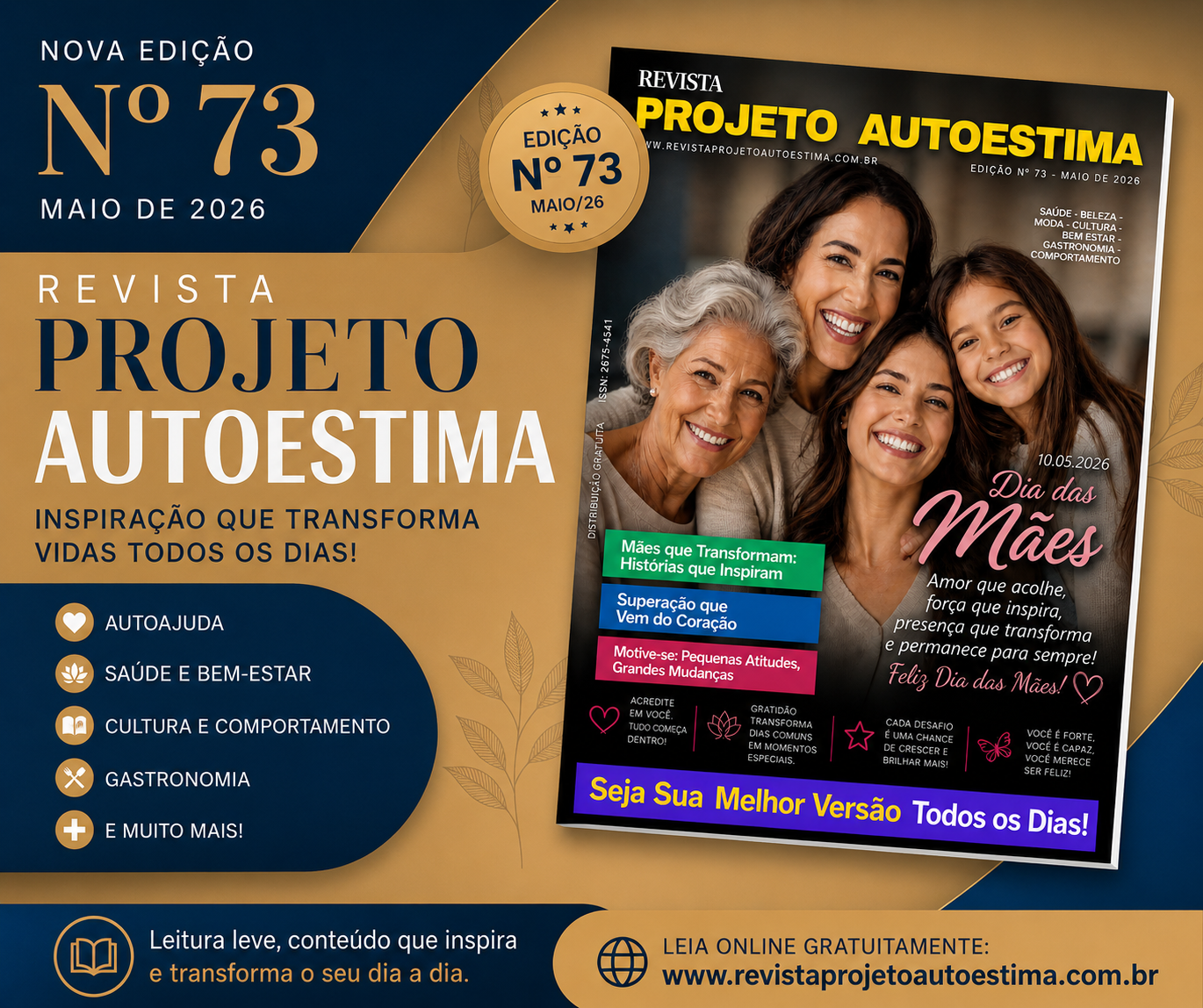 Já Está Disponível A Nova Edição De Nº 73 (Maio/26) Da Revista Projeto AutoEstima. Faça O Download E Boa Leitura!